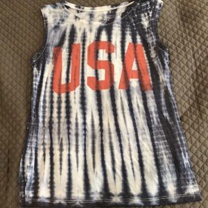 Tye-dye blue, white, red USA loose fitted tank top